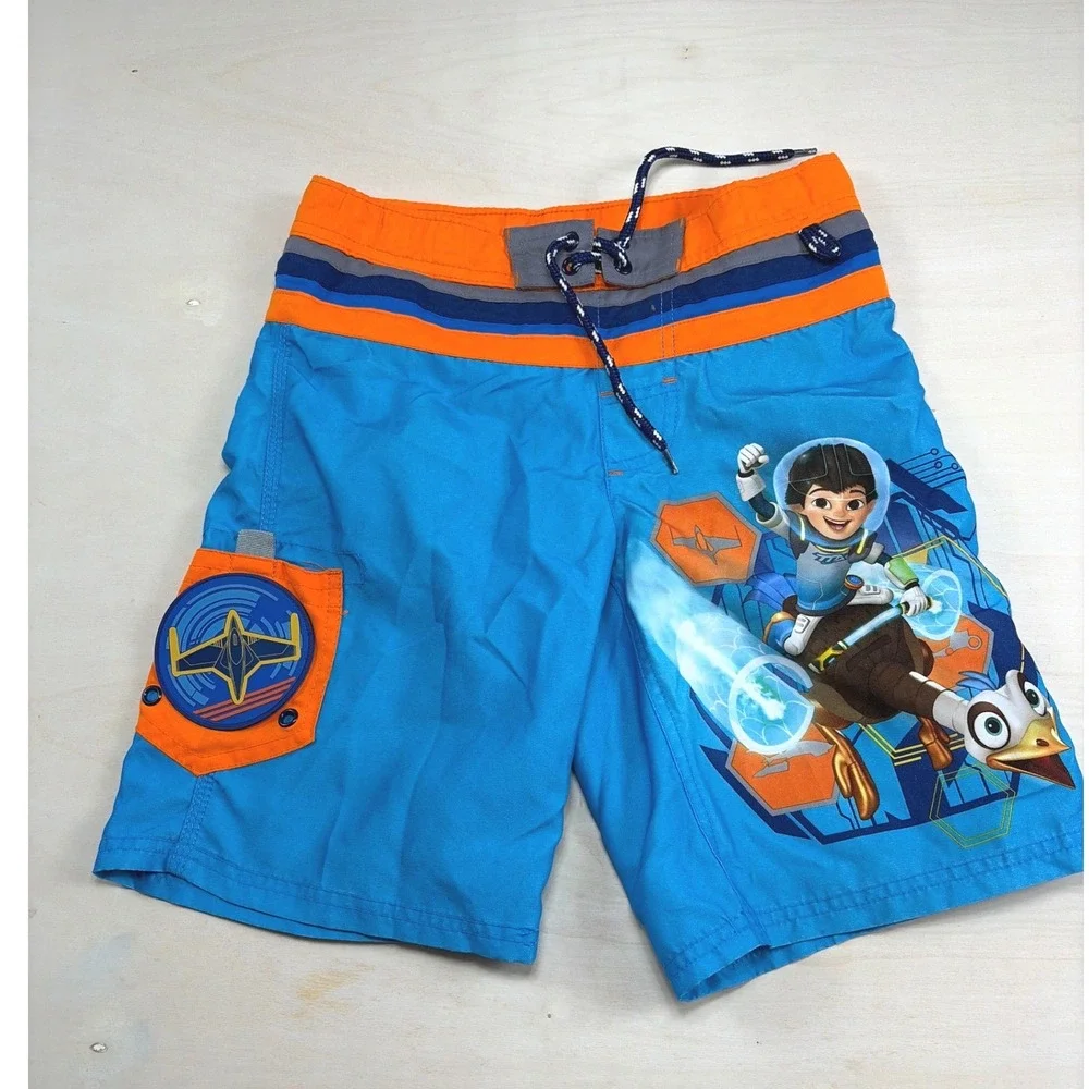 Disney Store Miles From Tomorrowland Boys Blue Swim Trunks Board Shorts Size 5/6